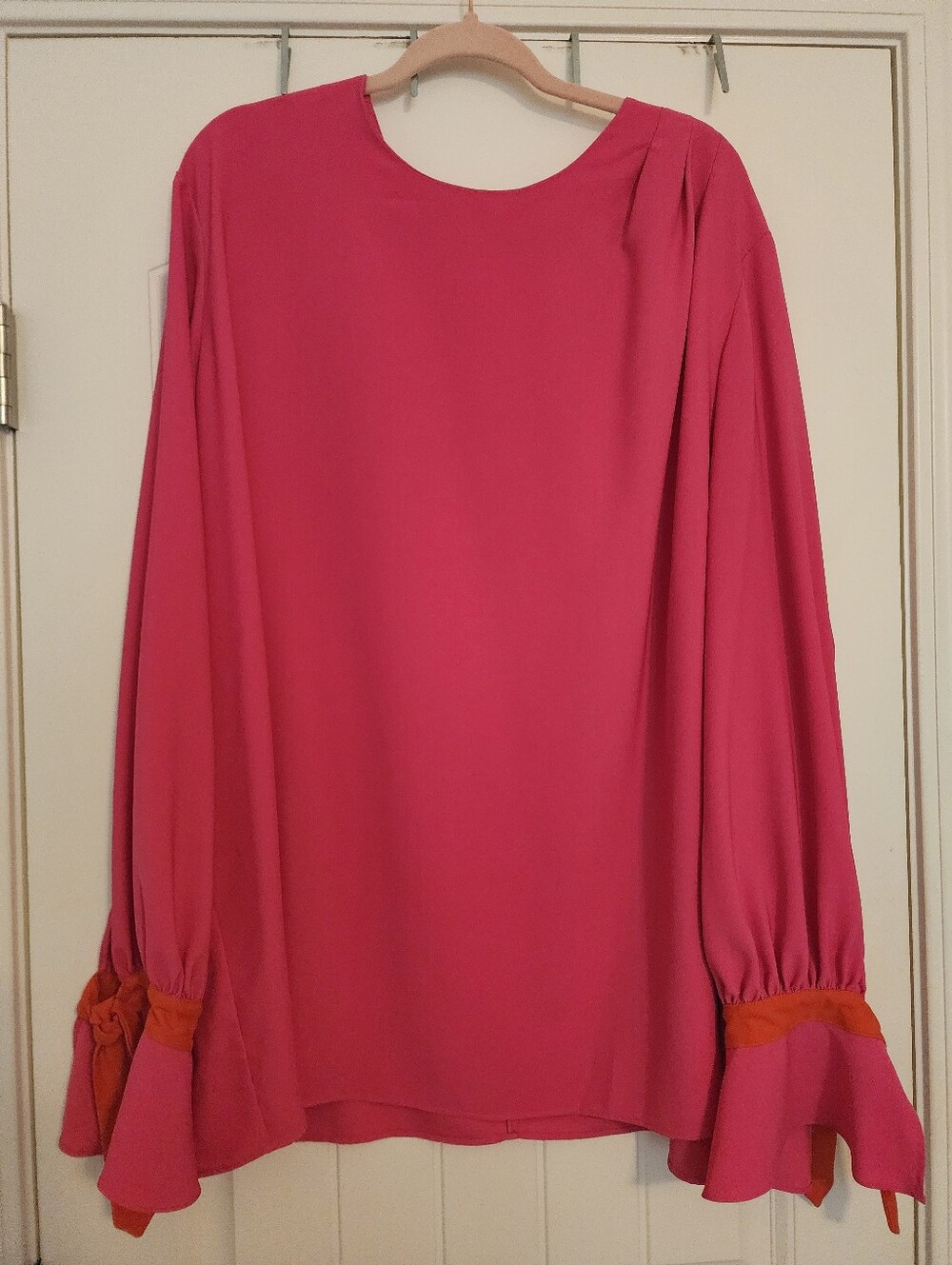 Marina Rinaldi Italian Women's Hot Pink/Orange Long Slv Blouse Ruffle Cuffs 22